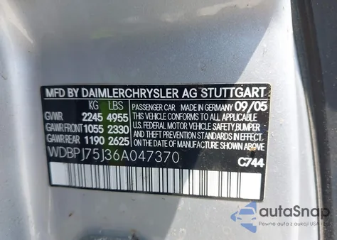 2006 Mercedes-Benz Cl 500 from USA, damaged, VIN WDBPJ75J36A047370